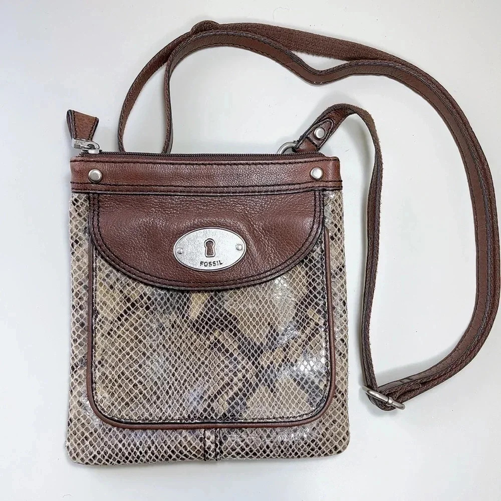 Fossil Maddox Embossed  Snake Skin Sling Bag